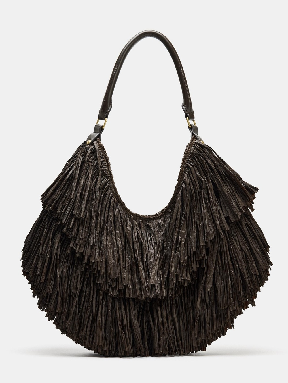 Zara fringed brown tote bag